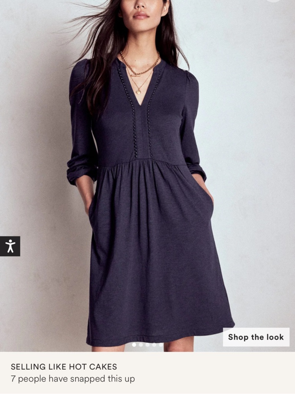 Boden Eggplant V-Neck Long Sleeve Gathered-Waist Dress